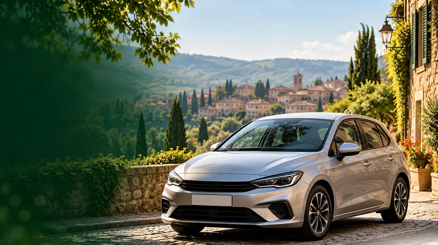 Auto a noleggio su una strada di provincia a Santorso